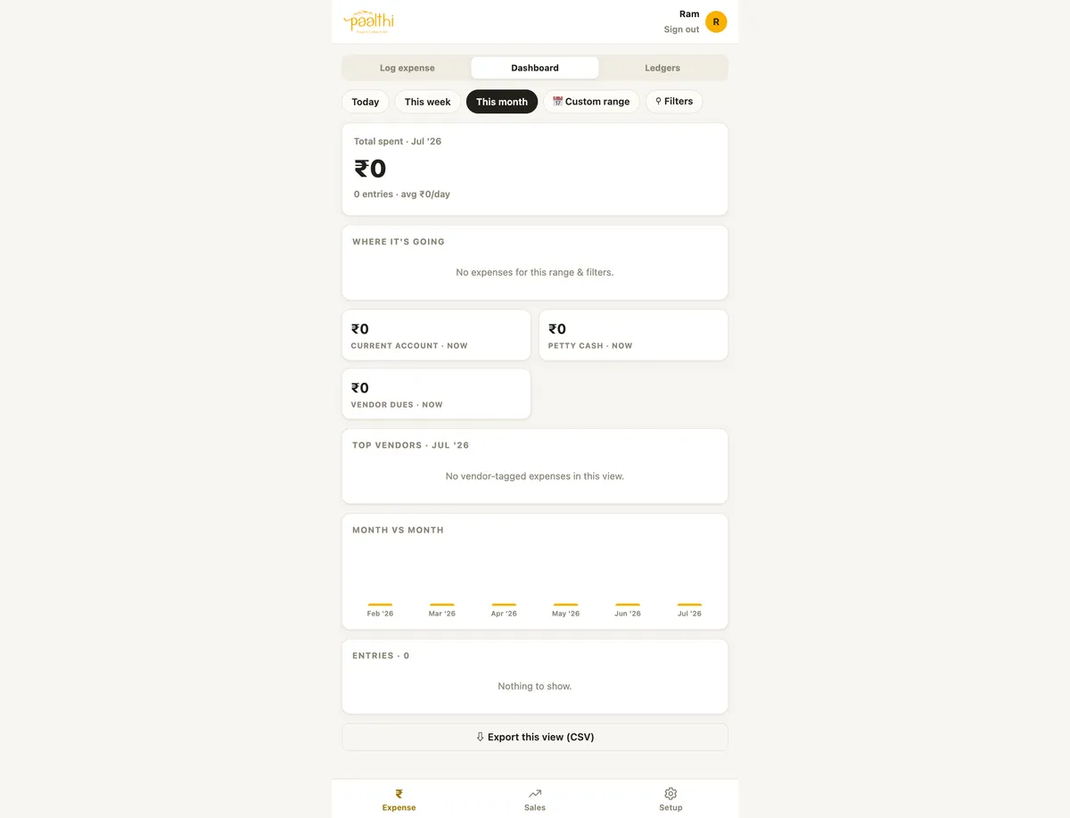 Paalthi: Expense and sales tracking for a café, on Supabase and Vercel. No build step, plain HTML and JS, with three small serverless functions for the one thing that needs elevated privileges.